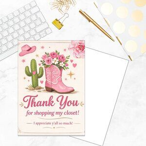 60 Cowgirl Pink Thank You Cards 4x2.5"